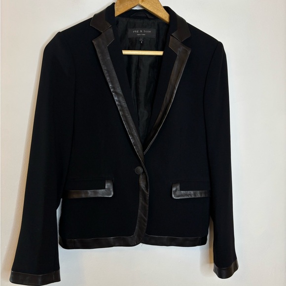 Rag and Bone Black Lamb Leather Trim Tuxedo Blazer - Picture 1 of 8
